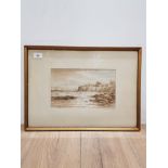 JOHN DAVISON LIDDELL 1859 TO 1942 CLIFFS AT TYNEMOUTH WATERCOLOUR 17CM X 28CM FRAMED SIGNED BOTTOM