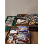 3 BOXES OF ASSORTED DVDS TOGETHER WITH A BOX OF CDS
