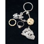 BAG OF SILVER JEWELLERY PLUS OTHER JEWELLERY INCLUDES CAMEO RING