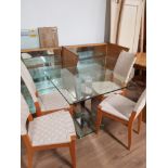 MODERN GLASS AND CHROME BASED KITCHEN TABLE AND 4 MATCHING CHAIRS