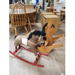 VINTAGE HANDMADE WOODEN ROCKING HORSE TOGETHER WITH ONE OTHER