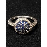 SILVER SAPPHIRE AND CZ RING SIZE M GROSS WEIGHT 2.3G