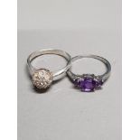 SILVER AMETHYST RING AND CZ CLUSTER RING SIZES R1/2 AND S1/2 GROSS WEIGHT 4.5G