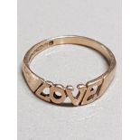 9CT YELLOW GOLD LOVE RING SIZE O1/2 1.8G