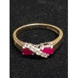 9CT YELLOW GOLD RUBY AND DIAMOND RING SIZE O GROSS WEIGHT 2.4G