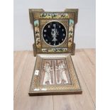 ORIENTAL INLAID FRAMED WALL CLOCK TOGETHER WITH MATCHING PICTURE FRAME