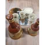 MISCELLANEOUS LOT INCLUDES 2 BELLS SCOTCH WHISKY DECANTERS PLUS HANDMADE BOWL FROM THE UPTON POTTERY