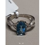 SILVER AND BLUE TOPAZ RING SIZE K 2.8G