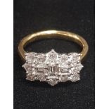 18CT YELLOW GOLD DIAMOND BAGUETTE ROUND RING 1.25CTS SIZE J GROSS WEIGHT 3.5G