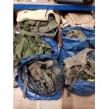 SUBSTANTIAL AMOUNT OF MILITARY BACKPACKS AND WEBBING 3 BOXES AND 4 BAGS IN TOTAL