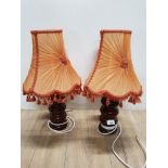 PAIR OF VINTAGE SHEERLITE DOULTON TABLE LAMPS AND FRINGED SHADES SAS