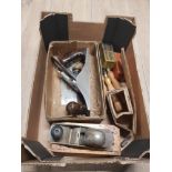 A BOX OF VINTAGE TOOLS INC RECORD PLANE ETC