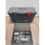 A TOOLBOX TOGETHER WITH A BOXED SOCKET SET