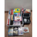 A BOX CONTAINING TEVION PORTABLE DVD PLAYER FAMILY GUY BOX SET ETC