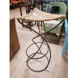 RETRO WROUGHT IRON WICKER SEATED HIGH STOOL