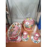 5 PIECES OF MALING PEONY ROSE INCLUDES PAIR OF CANDLE STICKS ETC