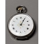 LADYS SILVER STAMPED POCKET WATCH WITH BEAUTIFUL ETCHINGS AROUND THE CASE