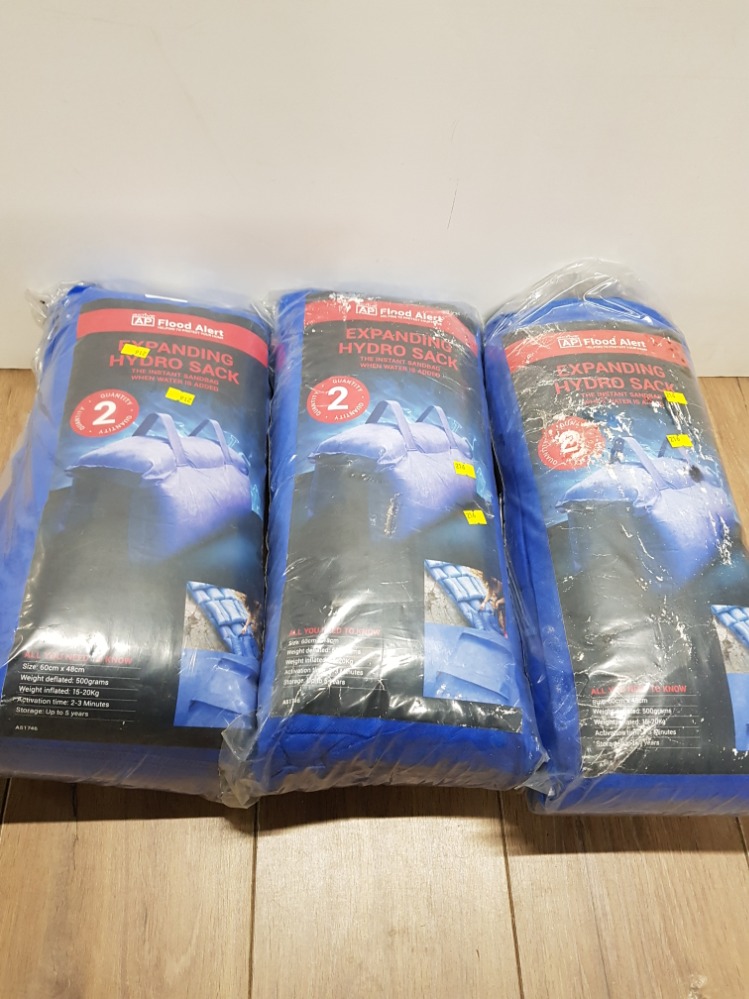 3 AP FLOOD EXPANDING HYDRO SACKS ALL STILL SEALED