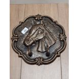 CAST METAL HORSES HEAD COAT RACK WITH 2 HOOKS