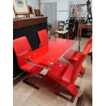 MODERN GLASS TOPPED DINING TABLE AND 4 CHAIRS WITH CHROME BASE