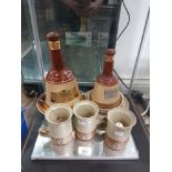 MISCELLANEOUS LOT INCLUDES 2 BELLS SCOTCH WHISKY DECANTERS PLUS HANDMADE BOWL FROM THE UPTON POTTERY