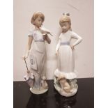 NAO FIGURE OF A GIRL AND PUPPY TOGETHER WITH LLADRO FIGURE 7611 SUMMER STROLL