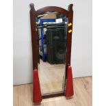 MAHOGANY FRAMED MIRROR WITH 2 HOOKS AND BRUSHES HEIGHT 62CM