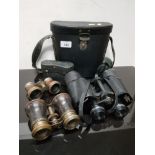 A PAIR OF BOOTS PACER 12 X 50MM BINOCULARS WITH CARRY CASE TOGETHER WITH 2 PAIRS OF OPERA GLASSES