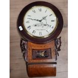 INLAID MAHOGANY WALL CLOCK WITH ST MARYS LIGHTHOUSE FACE DECORATION PLUS PENDULUM