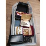 A BOX OF ASSORTED COSTUME JEWELLERY