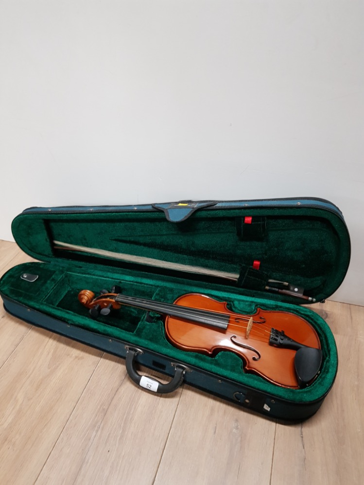 A VIOLIN BY THE STENTOR STUDENT ST WITH BOW AND CARRY CASE