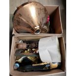 2 BOXES OF MISCELLANEOUS INC COPPER LIGHT SHADE CLOCKS ETC