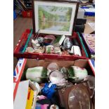 2 BOXES OF MISCELLANEOUS INC POTTERY GLASS AND PORCELAIN