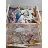 2 BOXES CONTAINING GLASS WARE AND ASSORTED FIGURES
