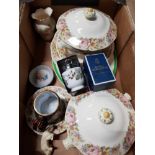 A BOX CONTAINING WEDGWOOD NEWPORT WARE ROYAL WORCESTER ETC