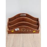 MAHOGANY LETTER RACK WITH NICE BRASS FLORAL INLAY