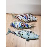 3 LARGE MURANO COLOURED GLASS FISH