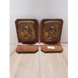 HMS BARHAM MEDITERRANEAN FLEET 1927 TO 1928 OAK BOOK STANDS WITH BRASS CRESTED LIONS