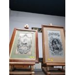 2 FRAMED SILK PICTURES INC QUEEN VICTORIA AND KING GEORGE