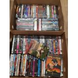 2 BOXES OF ASSORTED DVDS