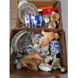 2 BOXES OF ASSORTED WARE INC KINGSTON POTTERY GOLDEN LABRADOR RINGTONS CARLTON CABBAGE WARE ETC