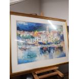 GILT FRAMED PRINT OF A HARBOUR SCENE SIGNED INDISTINCT