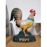 CAST METAL PAINTED COCKEREL DOORSTOP 35CM TALL