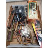 A BOX OF ASSORTED TOOLS INC BLACK AND DECKER SANDER ETC