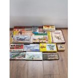 SMALL BOX CONTAINING BOXED MODEL PLANES BY AIRFIX AND REVELL PLUS MODEL CASTLE