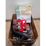 A BOX OF MISCELLANEOUS INC ELECTRIC BLANKET TRESEMME HAIRDRYER ELVIS BOOK ETC