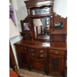 HEAVILY CARVED MAHOGANY EDWARDIAN MIRROR BACK SIDEBOARD