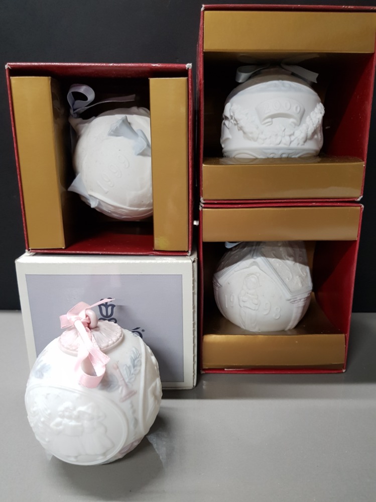 4 LLADRO CHRISTMAS BALLS ALL IN ORIGINAL BOXES DATES 1992 1998 1999 2000