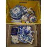 2 BOXES OF MISCELLANEOUS BLUE AND WHITE INC ABBEY VERONA OLD WILLOW ETC