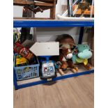 A LOT OF KIDS TOYS SUCH AS ROCKING HORSES A BOX CONTAINING CARS ETC